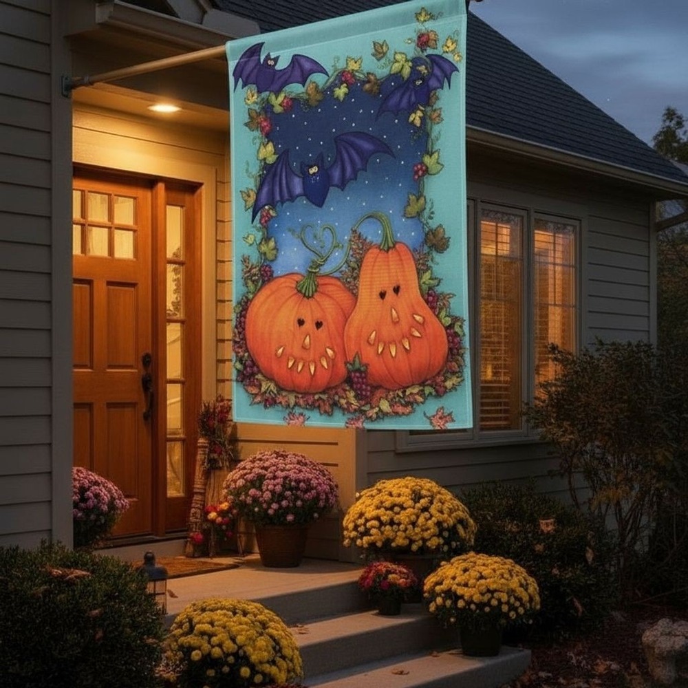 Briarwood Lane Halloween Pumpkin & Bats Outdoor House Flag‎ Multicolor